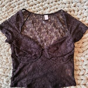 H&M Black Floral Lace Bustier Top